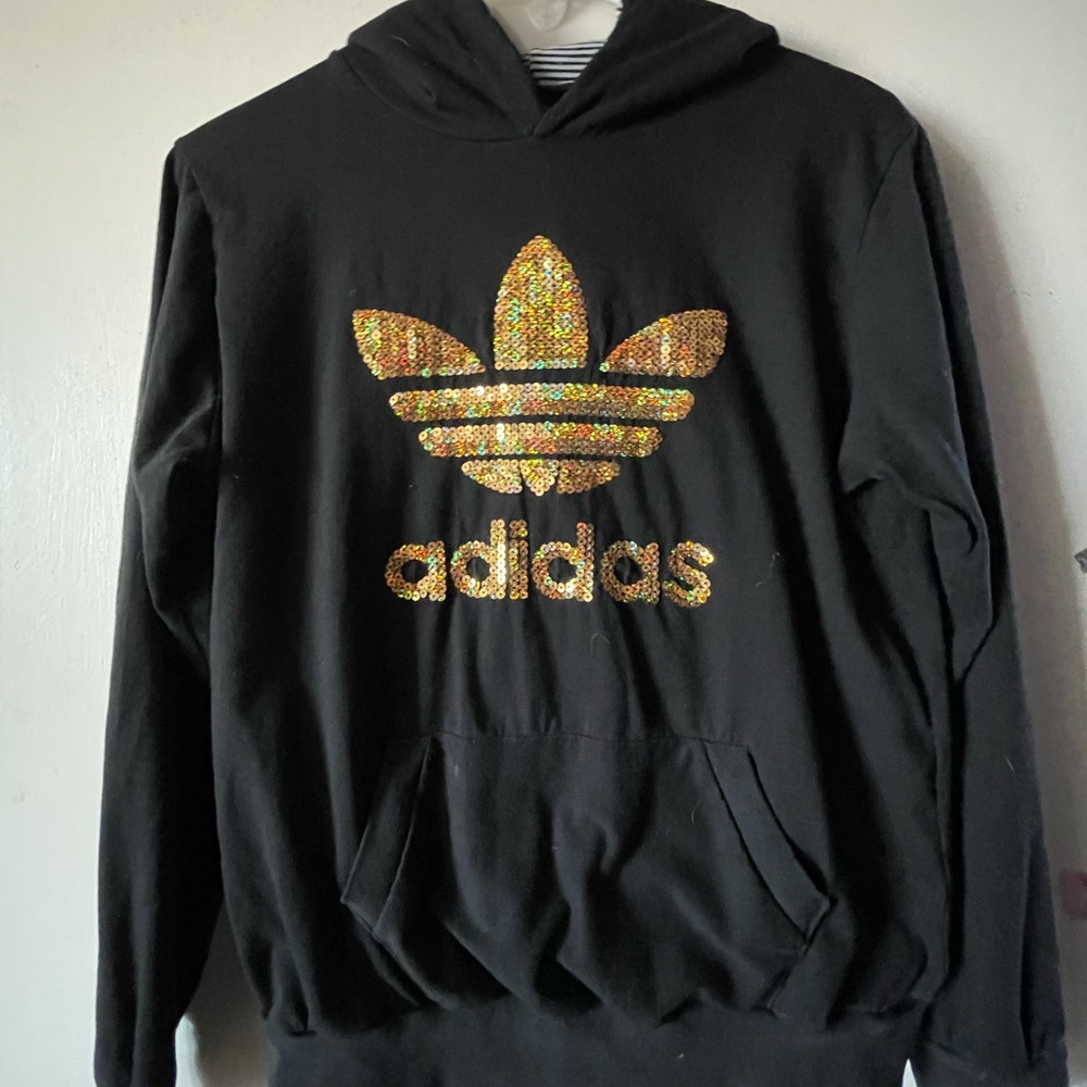 Gold sequin adidas pull over hoodie